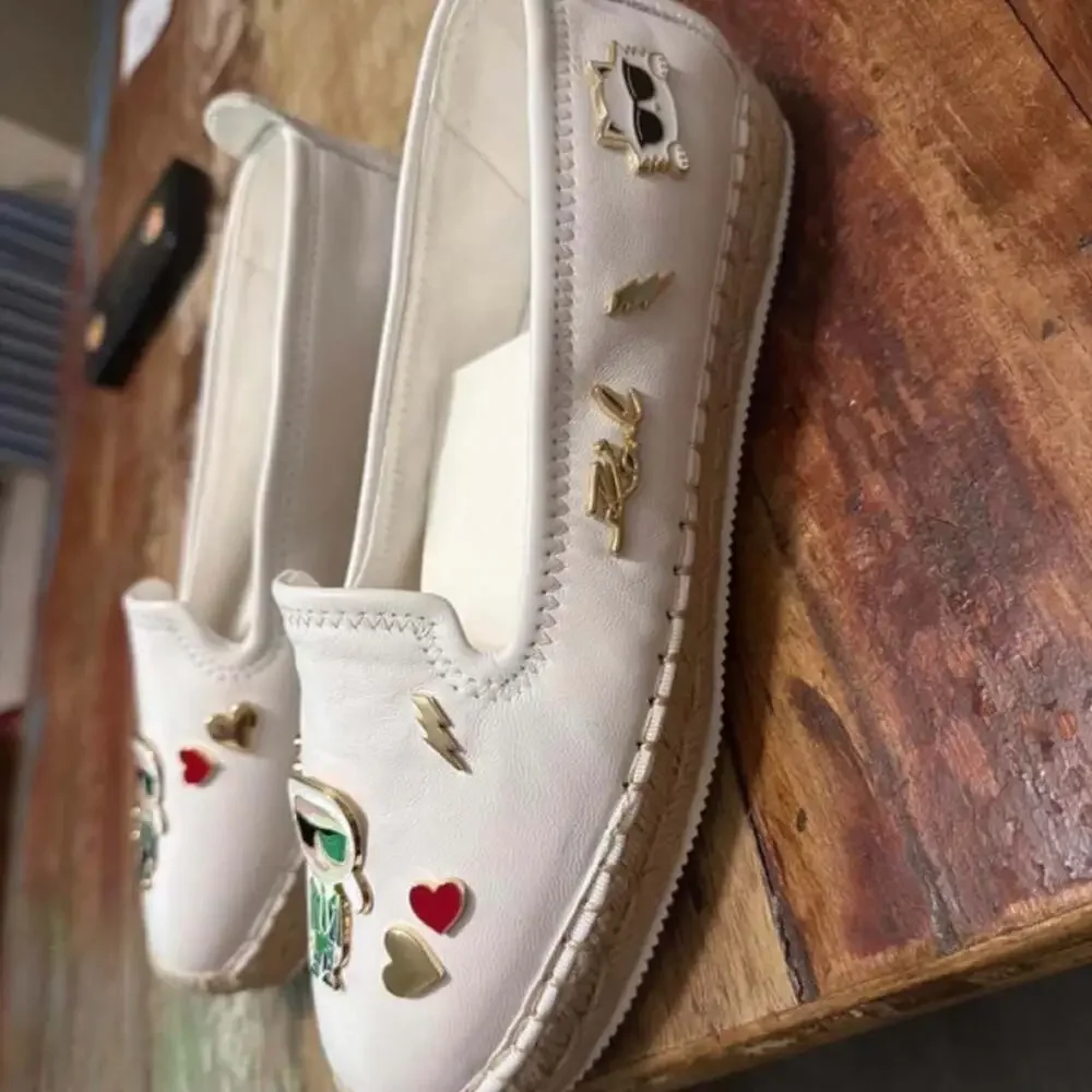 Karl Lagerfeld White Leather Character Espadrilles